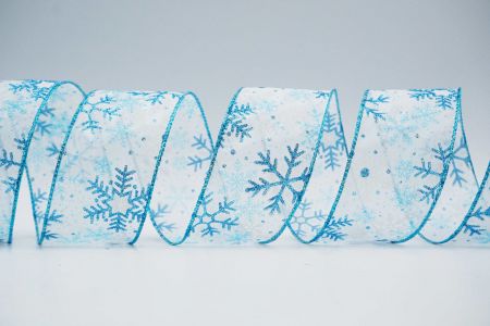 Ленточка с блестками и снежинками_KF7055GT-1T_синяя